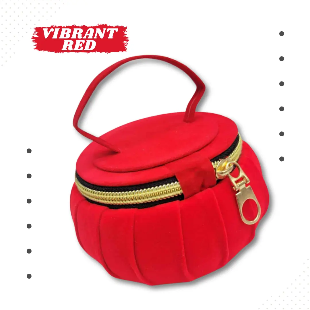 Premium Velvet Round Ornament & Jewelry Box with Golden Zipper