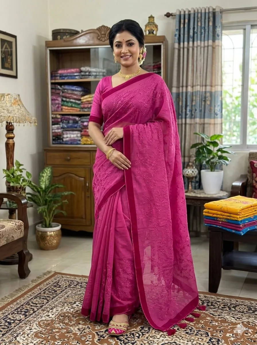 Embroidery Premium Half Silk Sharee